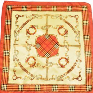 Scarf 19" Square Satin orange tan classic print neckerchief